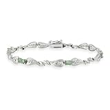 Sterling Silver Genuine Emerald and Diamond Accent Heart Link Bracelet