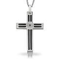 STEL Stainless Steel Black Diamond Black Cable Inlay Cross Pendant. 22"