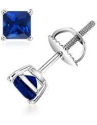 Square Sapphire Solitaire Studs - Made In USA
