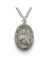 St. Elizabeth, Patron of Nurses, .925 Sterling Silver Engraved Medal Pendant Christian Jewelry Patron Patron Saint Medal Pendant Catholic Gift Boxed w/Chain Necklace 18" Length Gift Boxed