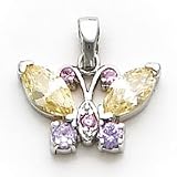 Sterling Silver Multi-Color CZ (Cubic Zirconia) Butterfly Pendant with 20 inch Sterling Silver Chain