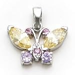 Sterling Silver Multi-Color CZ (Cubic Zirconia) Butterfly Pendant with 20 inch Sterling Silver Chain