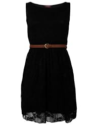 90Z New Womens Party Lace Belt Skater Skirt Smart Dress 90Z New Womens Party Lace Belt Skater Skirt Smart Dress