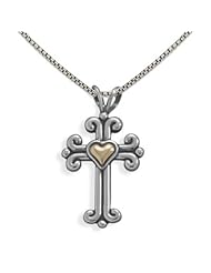 Fleuree Cross Necklace with 14K Gold Heart - Made in the USA, Box Chain Included