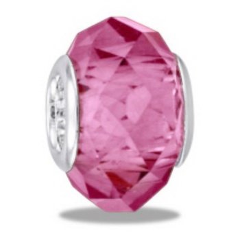 DaVinci Pink Alexandrite Look Faceted Crystal June Birthstone Decorative European/Memory Bead/Charm Double Sterling Layered Bead - Fits Pandora Bracelets
