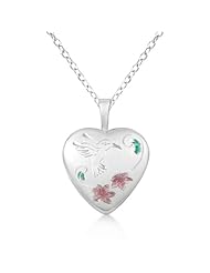 Engraved Heart Shaped Locket Necklace Flower and Bird Sterling Silver