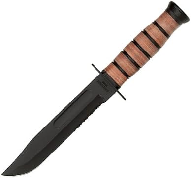 Fury Sporting Cutlery 75540 USMC Styled Fighter, Black Blade, Plain, w/Leather Sheath