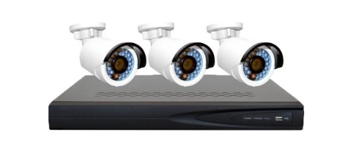 Simply Monitored 2048p PKG403 Complete Professional IP Security System - 3 Megapixel Outdoor rated Mini Bullet Cameras(x3), 4 Channel Plug and Play NVR, 1TB Hard Drive included On Sale
