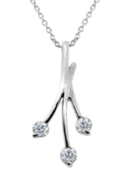 0.30 Ct 3-Stone Round White Natural Diamond 925 Sterling Silver Pendant 18"
