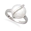 14K White Gold Wrapped Cultured Freshwater Coin Pearl Ring with Wood Box