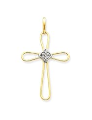 14k Two-tone Diamond Cross Pendant Diamond quality AA (I1 clarity, G-I color)