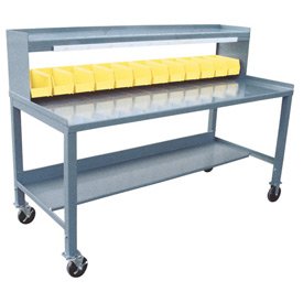 Mobile Steel Workbench W/ 1/2 Shelf, Powerstrip And Bins - 30 X 60