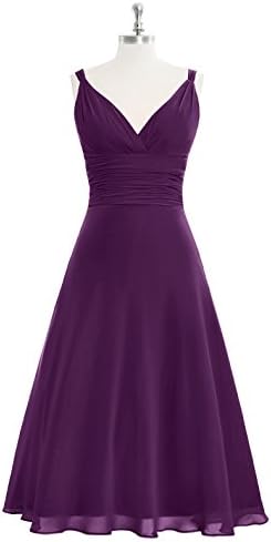 Emyrin Tea-length Grape Bridesmaid Dresses A-line Cut Gorgeous Chiffon