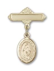 14K Gold Baby Badge with Miraculous Charm and Polished Badge Pin