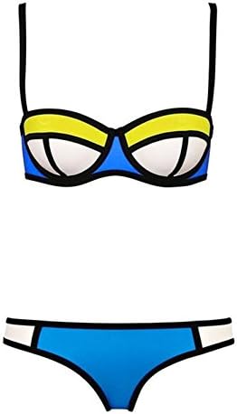 Colour Block Wet Suit Neoprene Push up Bikini Set Swimsuit Swimwear (L, yellow2)