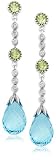 10k White Gold Blue Topaz and Peridot Drop Earrings
