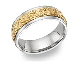 14K Solid Two-Tone Gold Nugget Design Wedding Band Ring