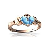14k Rose Gold Pear Genuine Blue Topaz Celtic Claddagh Ring