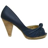 Womens Blue Ruched Peep-Toe Platform Court Ladies Shoes