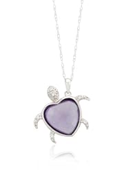 10k White Gold Turtle Amethyst Diamond Pendant Necklace (0.03 cttw, I-J Color, I2-I3 Clarity), 18"