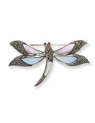 Sterling Silver Marcasite and Mother of Pearl Butterfly Pin