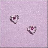 Heart w/pink crystal Sterling Silver Earring Set for Girls Childrens Jewelry