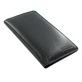 Genuine Cowhide Leather Checkbook Holder Wallet - Black