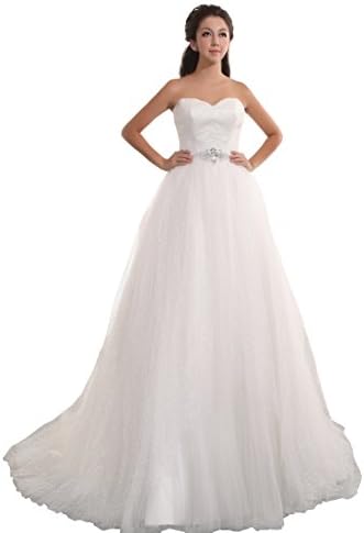 ZAHY Women's Sweetheart Zipper A-Line Beach Wedding Dresses US Size18 White