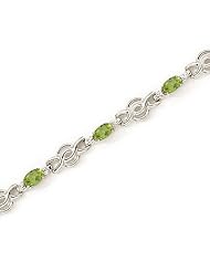 14K White Gold Oval Peridot and Diamond Bracelet
