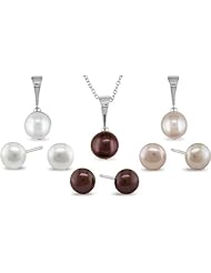 Sterling-Silver 7-8 MM White Freshwater Cultured Pearl Earring and Pendant Set