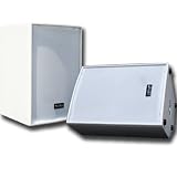 Pair of 12″ White Church PA/DJ Speakers – White Textured Painted – Flyware for hanging – Monitors – Pole Mountable