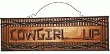 Hand-Crafted Cowgirl Up Plaque Sign With Rustic Wood Log, Twig, Branch look And Wire Hanger For Wall Hanging (Made Of Wood) 20