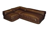 Bean Bag four seater corner suite sofa bed in brown faux leather