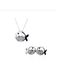 XiangGang ShaoGi 18k White Gold, Round Diamond Ball Fashion Sets, White And Baby Blue - 18 inch