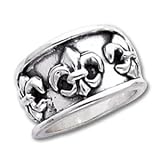 Sterling Silver Antiqued Fleur De Lis Ring