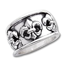 Sterling Silver Antiqued Fleur de Lis Ring