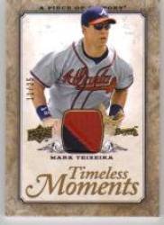 2008 UD A Piece of History Timeless Moments Jersey Gold Patch #TM-5 Mark Teixeira - Atlanta Braves (Piece of Game Used Patch - Serial # to 25) (Baseball Cards)