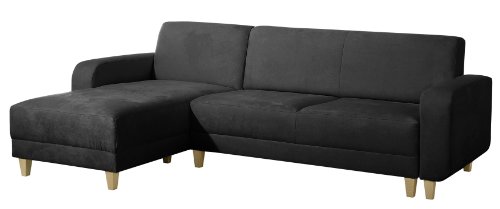 Max Winzer 2760832 Carrie Polsterecke 2.5-Sitzer mit Longchair links inklusiv Bettfunktion Mikrovelours, schwarz