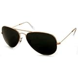 Unisex (Mens / Womens) Classic Black & Gold Aviator Sunglasses Complete With Protective Case, Cleaning Cloth & Matching Cords By Serelo