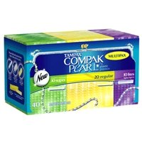 Tampax Compak Pearl Tampons, Plastic, Multipax, 40 ct.