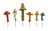 Ceramic Mushroom Sculptural Home Garden Stake Collection - Set