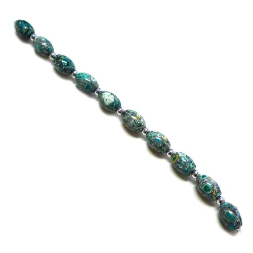 Linpeng Internationa Collage Olive Shape Stone Beads Strand, 7-Inch, Turquoise/Gray