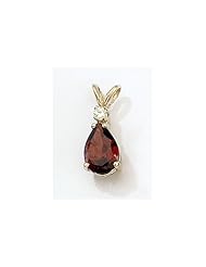 14K Yellow Gold Pear Garnet and Diamond Pendant With 18 Inch Rope Chain