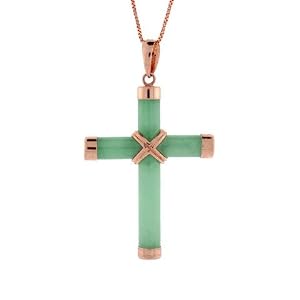 14k Gold Chinese Green Jade Cross