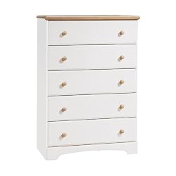 South Shore Furniture, Summertime Collection, 5 Drawer Chest, Pure White and Natural Maple