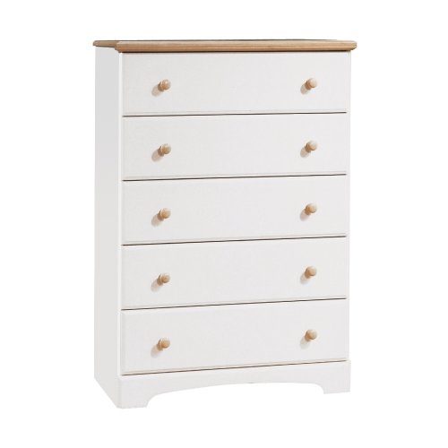 South Shore Furniture, Summertime Collection, 5 Drawer Chest, Pure White and Natural Maple