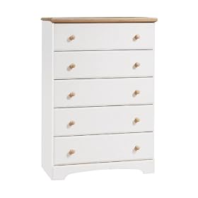 South Shore Furniture, Summertime Collection, 5 Drawer Chest, Pure White and Natural Maple