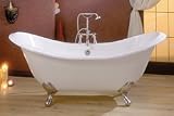 61-inch Double Slipper Cast Iron Clawfoot Tub with 7-inch Rim Faucet Drillings - Regency by Cheviot