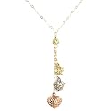 14k Tri-Color Multi-Drop Heart Necklace
