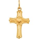 14K Yellow Gold Child's Heart Cross Pendant